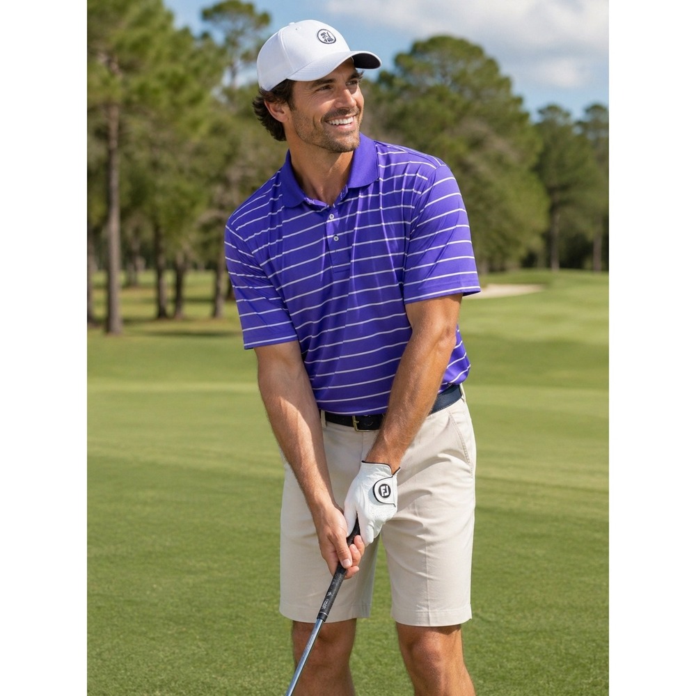RLX Ralph Lauren Mens Striped Performance Golf Polo Purple Blue LOA Club Large